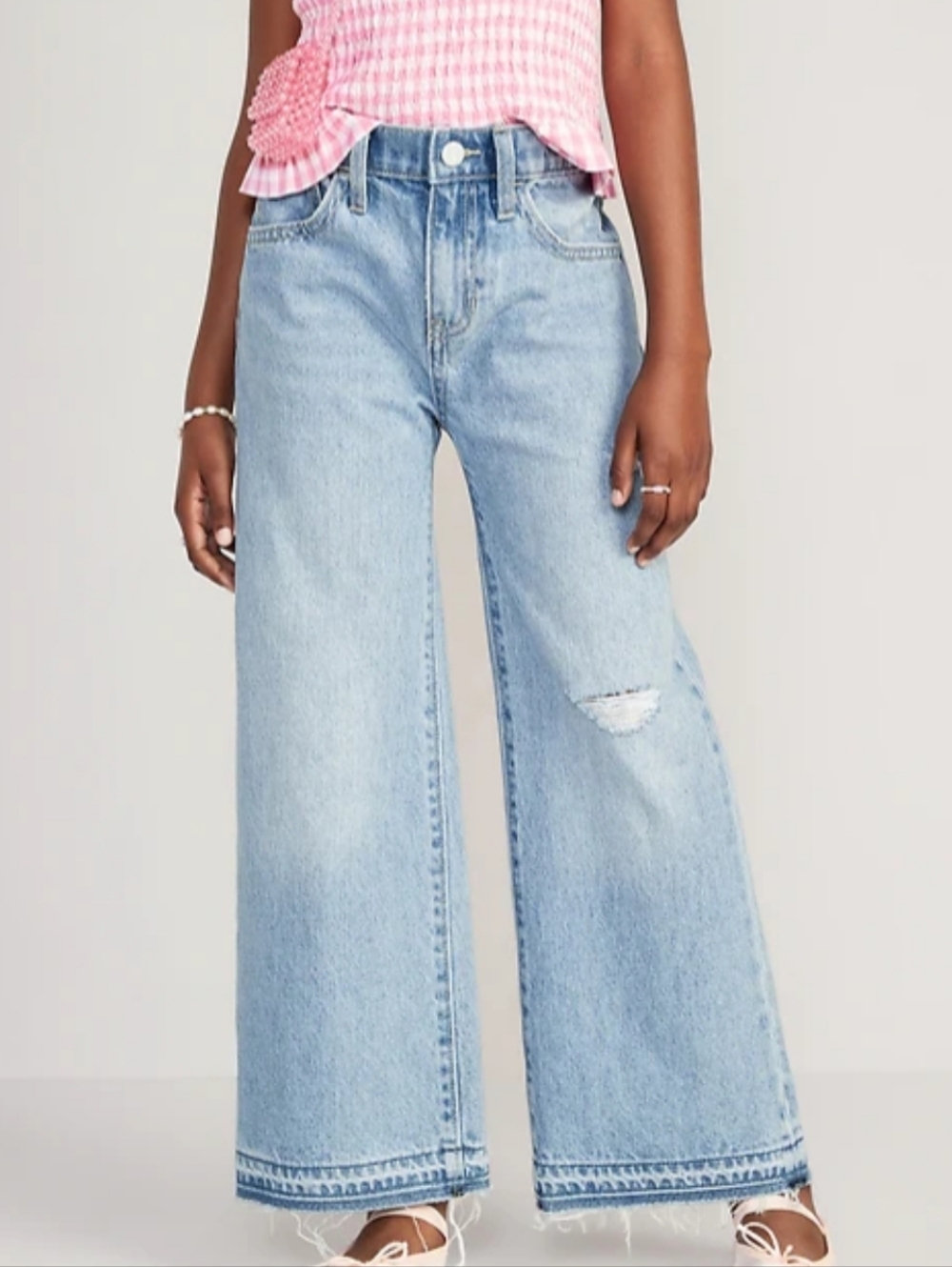 Old Navy High-Waisted Baggy Wide-Leg Jeans Distressed Girls Size 7